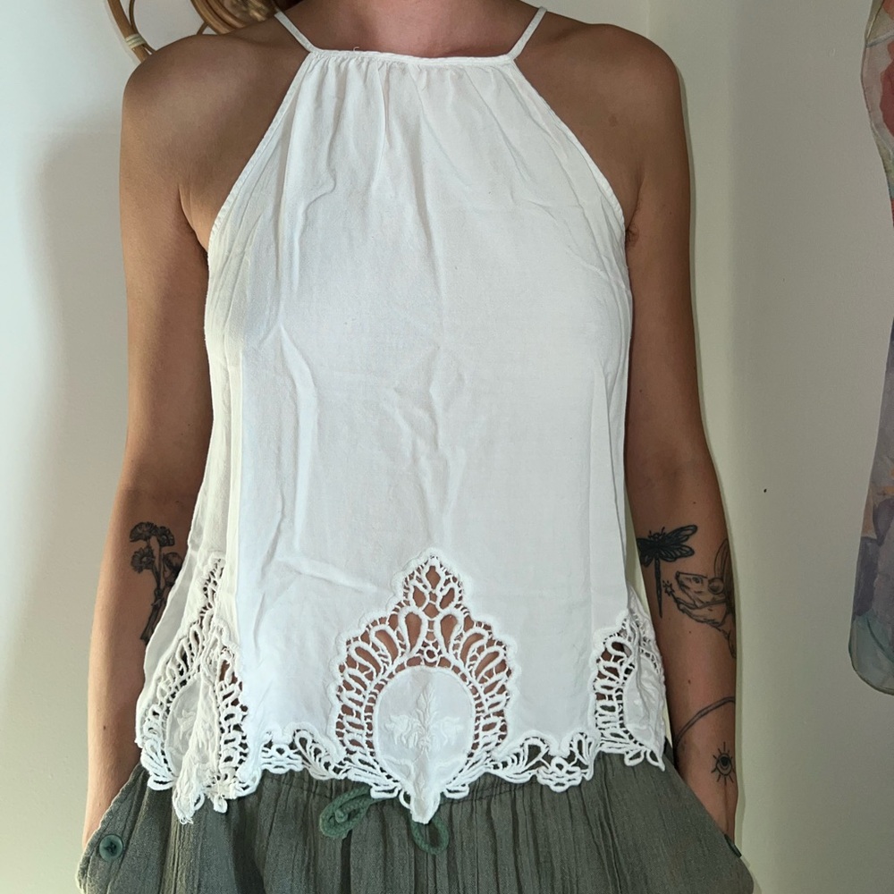 White Flowy Tank Top